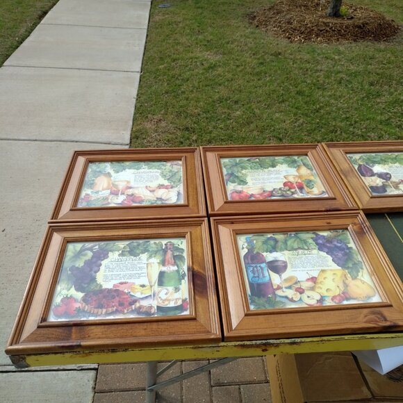 SET OF FIVE WATERCOLOR WINE PRINTS IN STEPPED PINE WOOD FRAMES WITH GLASS - Picture 5 of 16